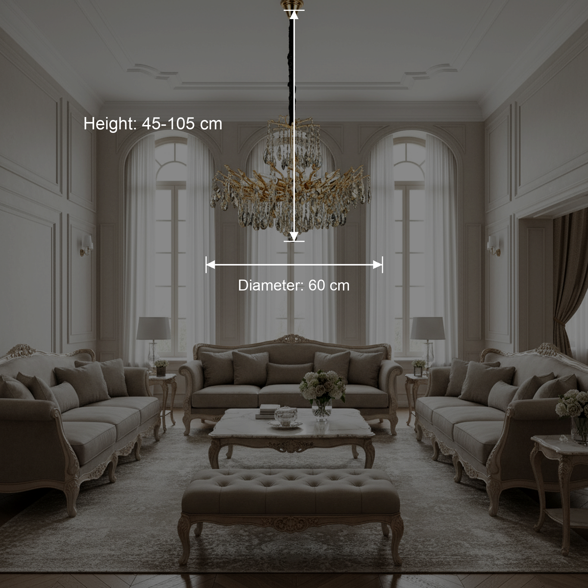 Candelabru Cristal REINA Magno, 6xE14, D60cm, Auriu, Metal si Cristal