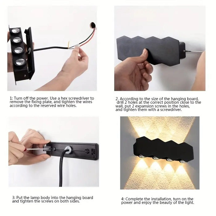 Aplica LED AX231, Exterior si Interior, 8 Surse, 16W, Negru, 3000K