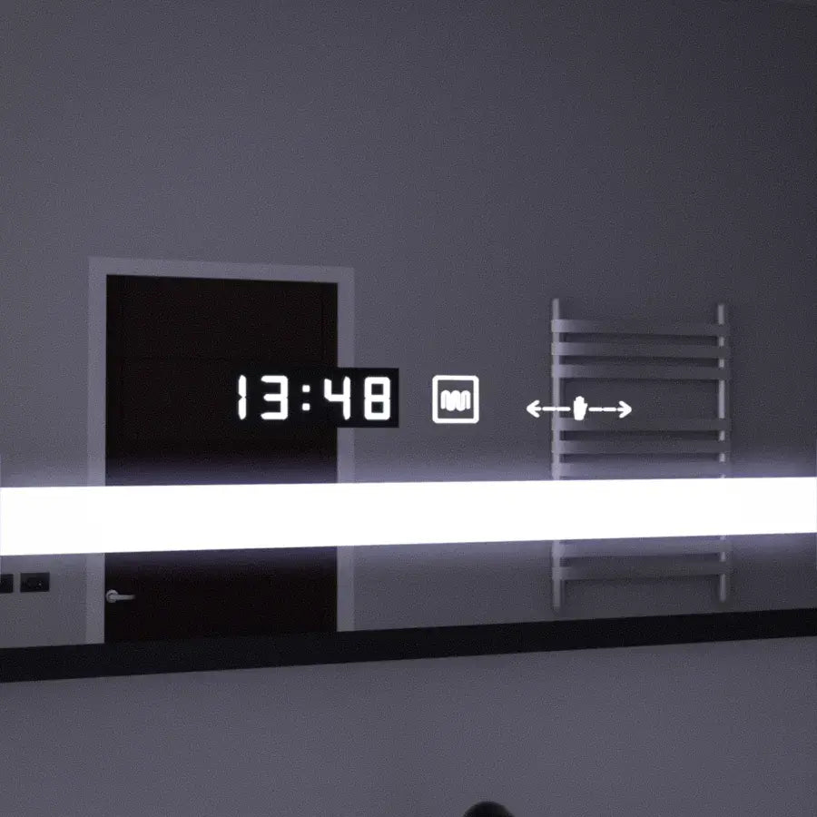 Oglinda LED Rectangulara, 120x80cm, Senzor MotionGlow Marcello, Sistem Dezaburire, Ceas & Termometru, Lupa Cosmetica, Dimabila