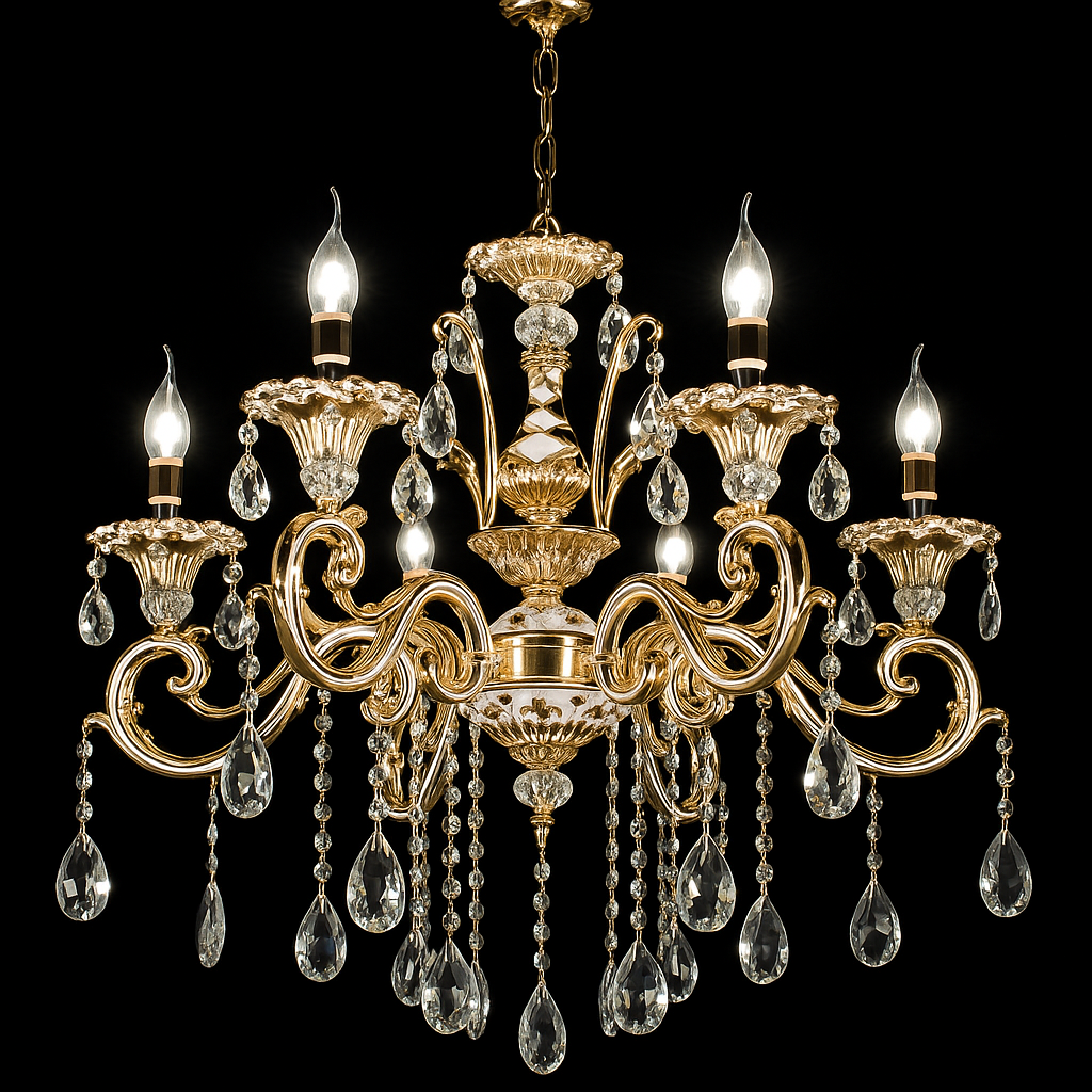 Candelabru Cristal Luciano, 6xE14, Auriu, Metal si Cristal