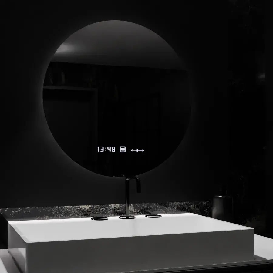 Oglinda LED Rotunda, 70cm, Serenite MotionGlow Marcello, Sistem Dezaburire, Ceas & Termometru, Dimabila