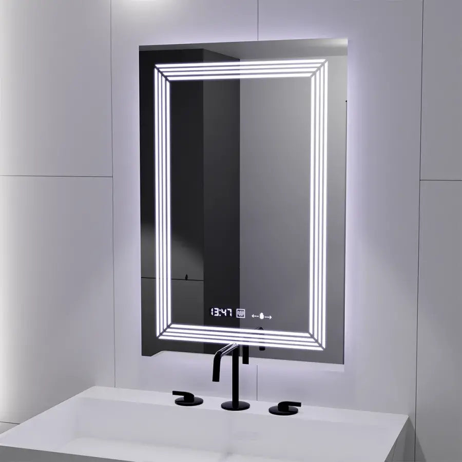 Oglinda LED Rectangulara 60x80cm Venezia, Senzor MotionGlow, Dezaburire, Ceas & Termometru, Dimabila, Lumina Calda/Neutra/Rece 3000K/4000K/6000K, imaginea 7