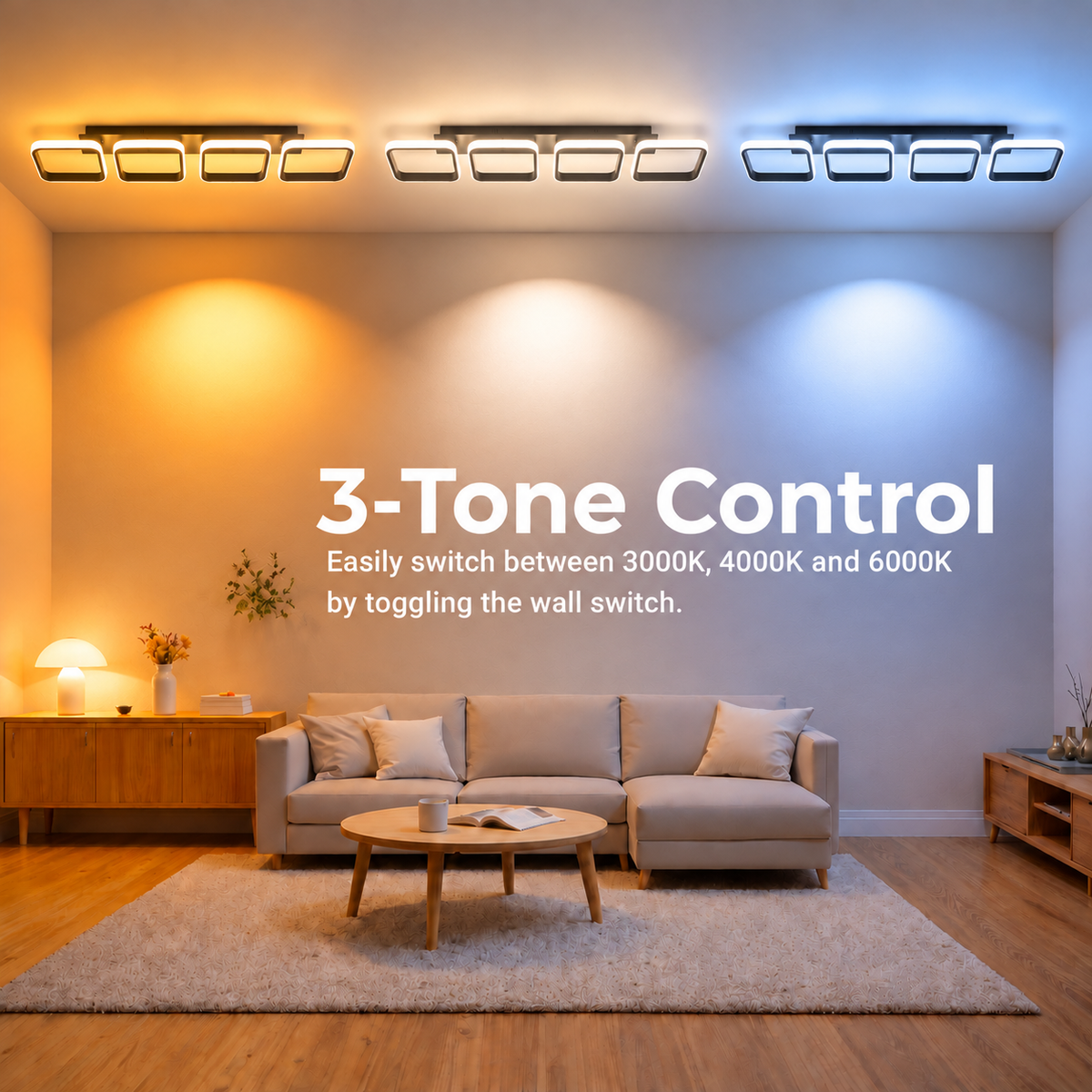 Lustra LED VERTEX 45W, 4 Patrate, Liniara, lumina Rece/Calda/Neutra, Neagra