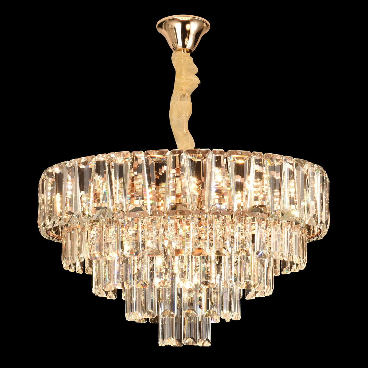 Candelabru Cristal VALMONT Eleganza 8xE14, D50 cm, Auriu, Inaltime Reglabila, Metal si Cristal