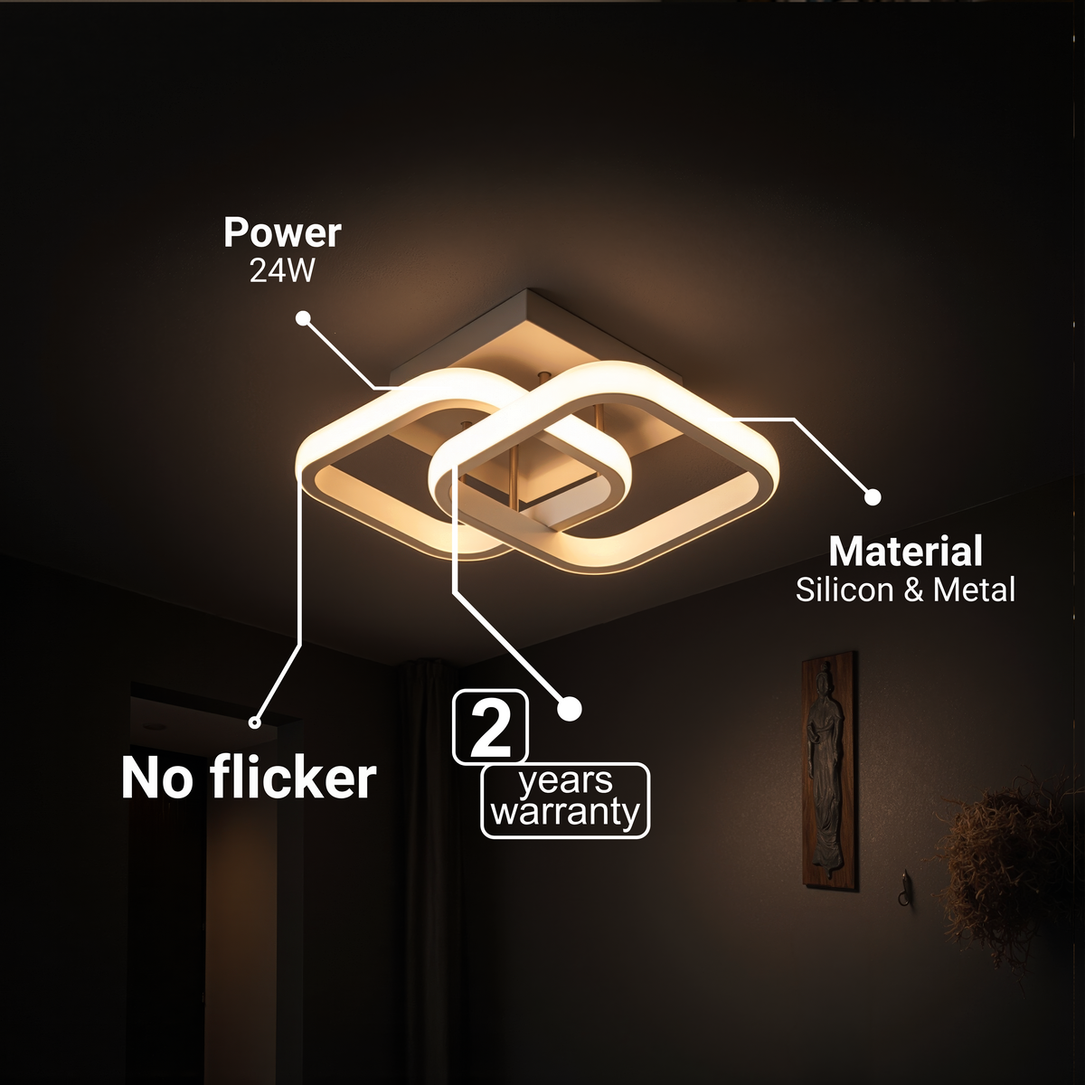 Lustra LED VERTEX Matrix, Romburi Suprapuse, Rame Metalice, 24W, 2 Romburi, Lumina Rece/Calda/Neutra 3000K/4000K/6000K, Alb, imaginea 4