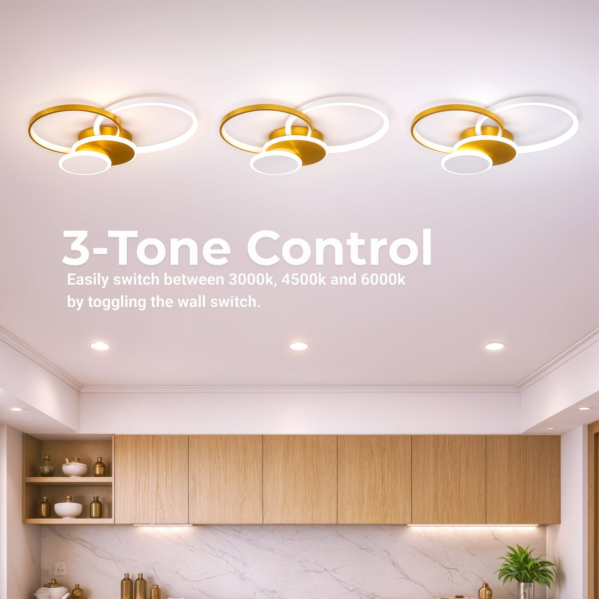 Lustra LED cu telecomanda KILLIAN 80W, 4 Cercuri, lumina Rece/Calda/Neutra, Dimabila, Auriu, imaginea 5