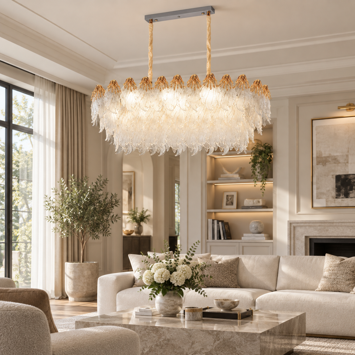 Candelabru Cristal MURANO Supremo 10xE14, 100x40 cm, Auriu, Inaltime Reglabila, Metal si Cristal