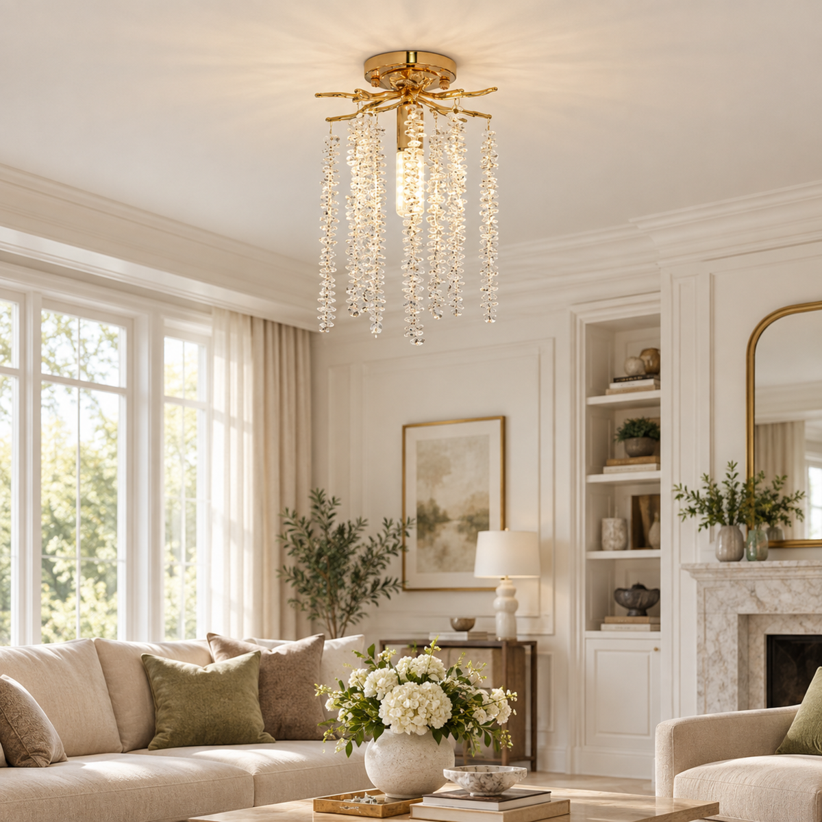 Candelabru Cristal ARBUS, Φ20cm, 1xE14, Auriu, Metal si Cristal