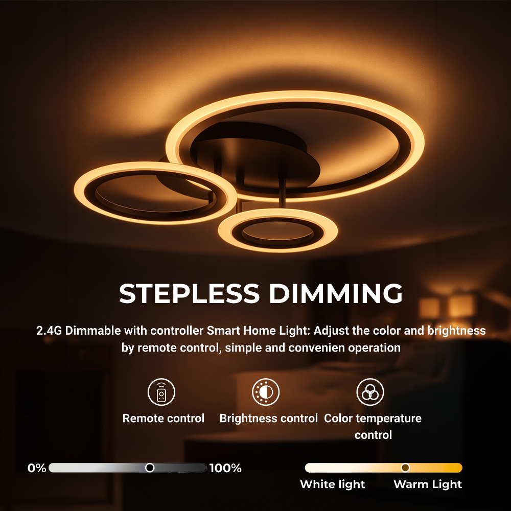 Lustra LED cu telecomanda BETTY 40W, 3 Cercuri, lumina Rece/Calda/Neutra, Dimabila, Negru, imaginea 5