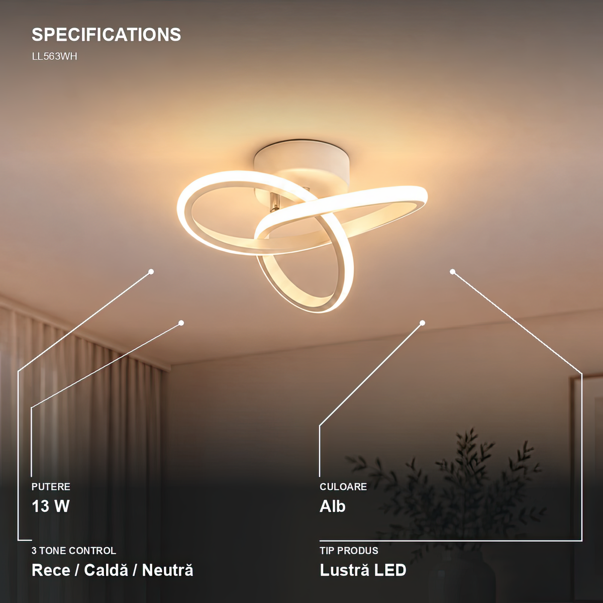 Lustra LED VERTEX Infinitum 13W, Lumina Rece/Calda/Neutra, Alb, imaginea 5