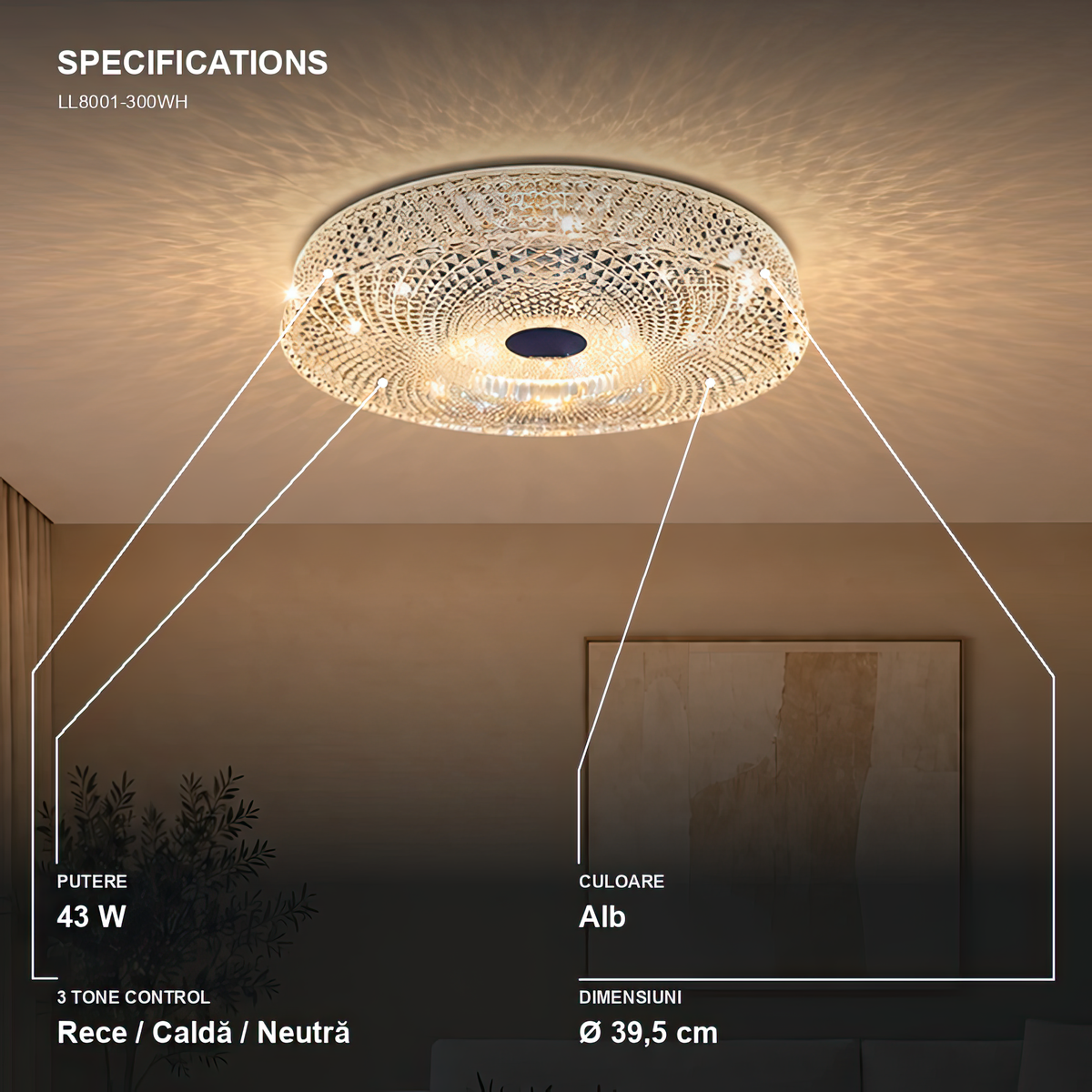 Lustra LED RADIAN Nobile, 43W, Diametru 39.5 cm, Lumina Calda/Neutra/Rece, Alb