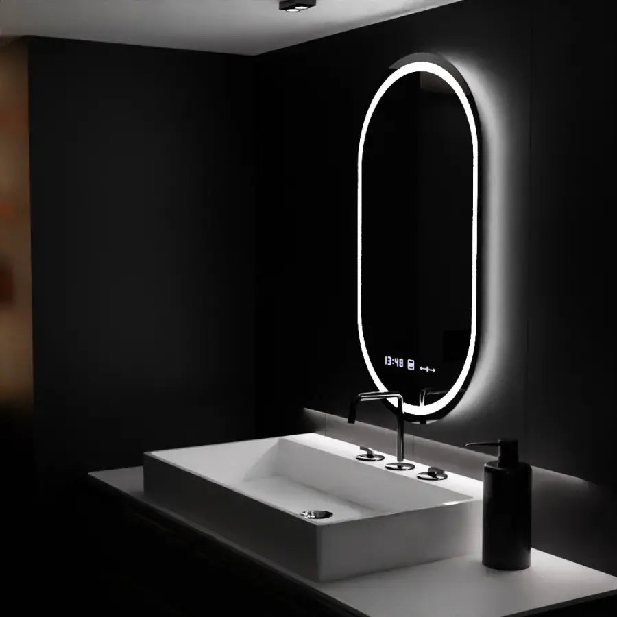 Oglinda LED Ovala, 60x80cm, Eminence MotionGlow Marcello, Sistem Dezaburire, Ceas & Termometru, Dimabila
