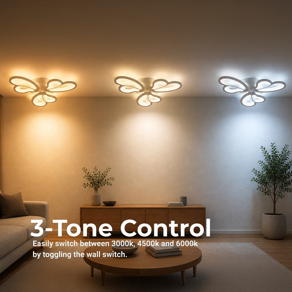 Lustra LED cu telecomanda BLOSSOM 40W, 3 Petale, lumina Rece/Calda/Neutra, Dimabila, Alb, imaginea 2