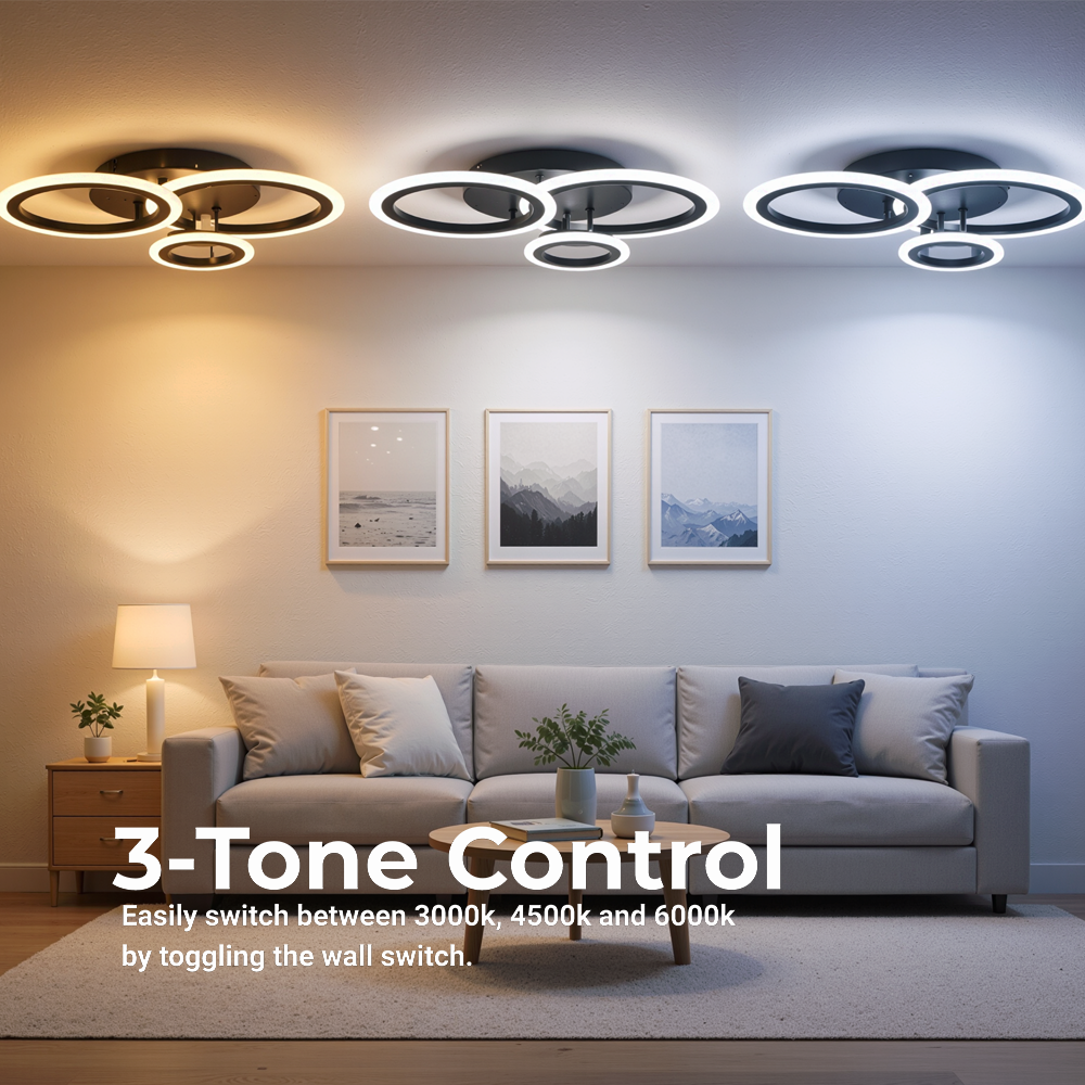 Lustra LED cu telecomanda BETTY 40W, 3 Cercuri, lumina Rece/Calda/Neutra, Dimabila, Negru, imaginea 4