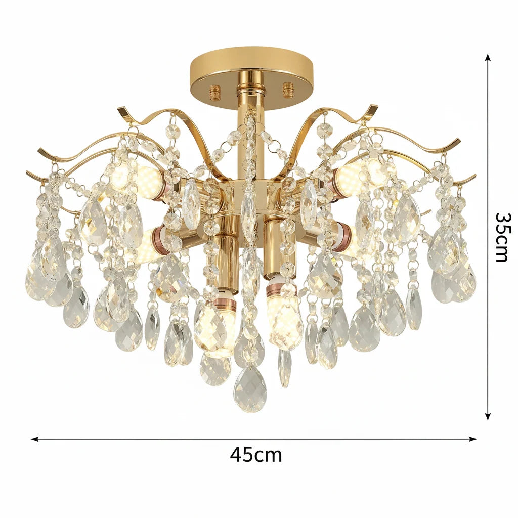 Candelabru Cristal Fiamma, 6x E14, Diametru 45cm, Auriu, Metal si Cristal, imaginea 8