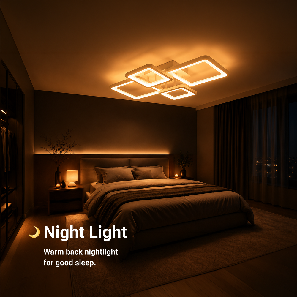 Lustra LED cu telecomanda ELLA 67W, 4 Patrate, lumina Rece/Calda/Neutra, Dimabila, Alb, Metal si Acril, imaginea 5