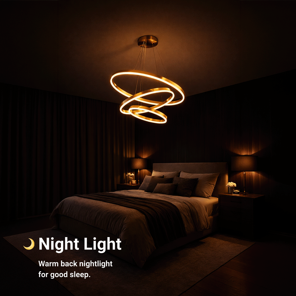Lustra LED suspendata cu telecomanda ELIZABETH, 85W, 3 Cercuri, lumina Rece/Calda/Neutra, Dimabila, Auriu Lucios, Inaltime Reglabila, imaginea 6