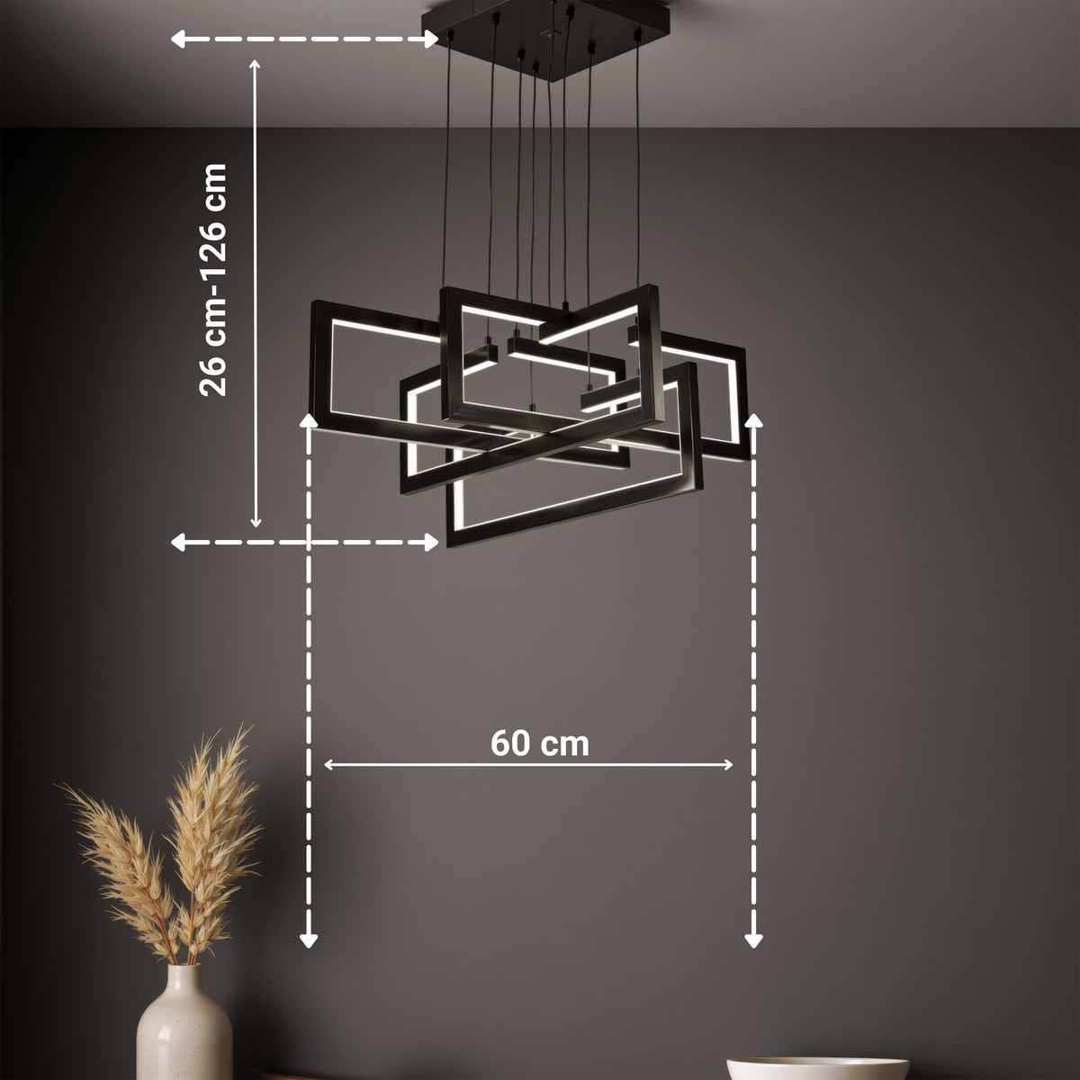 Lustra LED cu telecomanda ,Suspendata 96W, 4 Elemente, lumina Rece/Calda/Neutra, Dimabila, Inaltime Reglabila, Negru, imaginea 8
