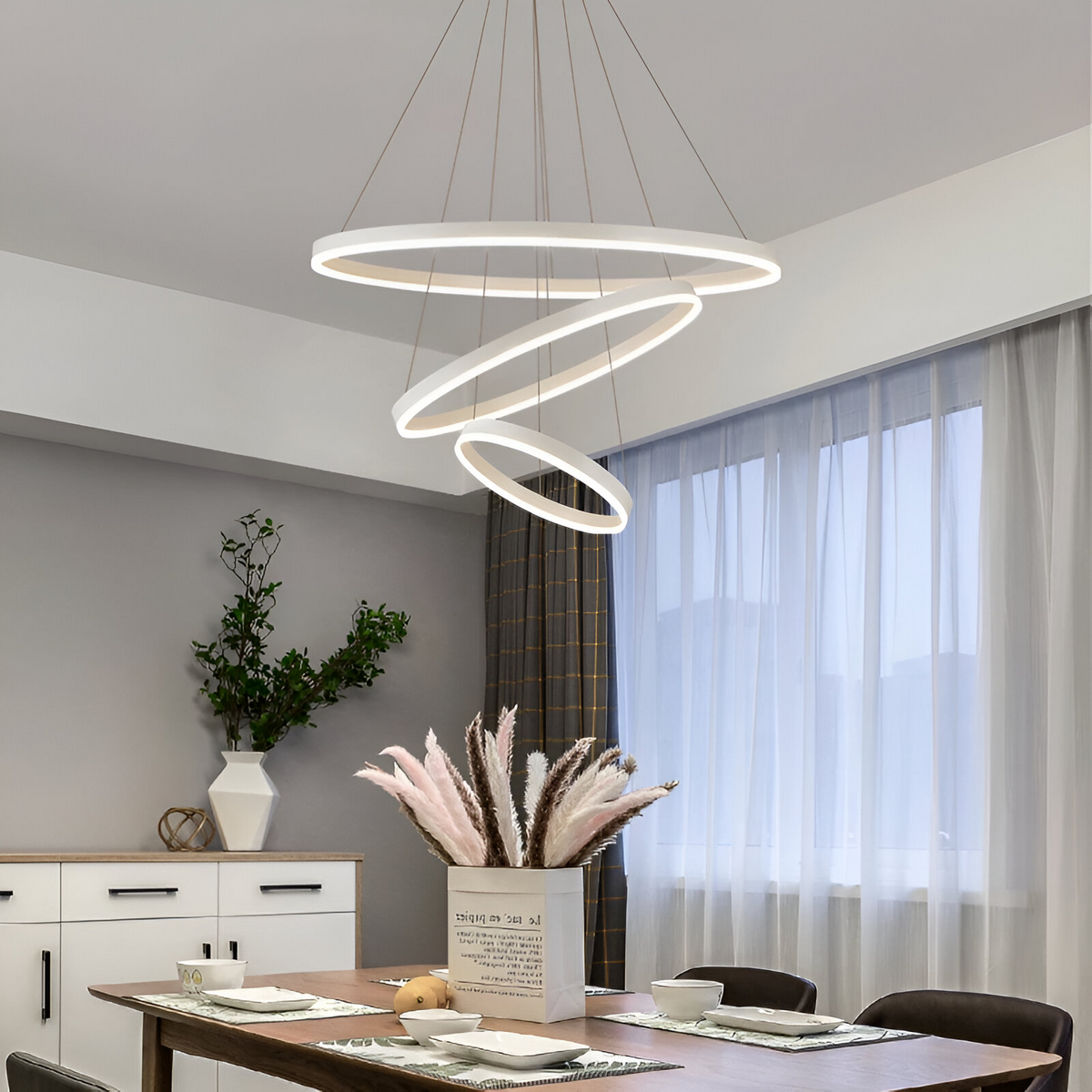 Lustra LED suspendata cu telecomanda SERENA 85W, 60cm, 3 Cercuri, lumina Rece/Calda/Neutra, Dimabila, Alb, Inaltime Reglabila, imaginea 2