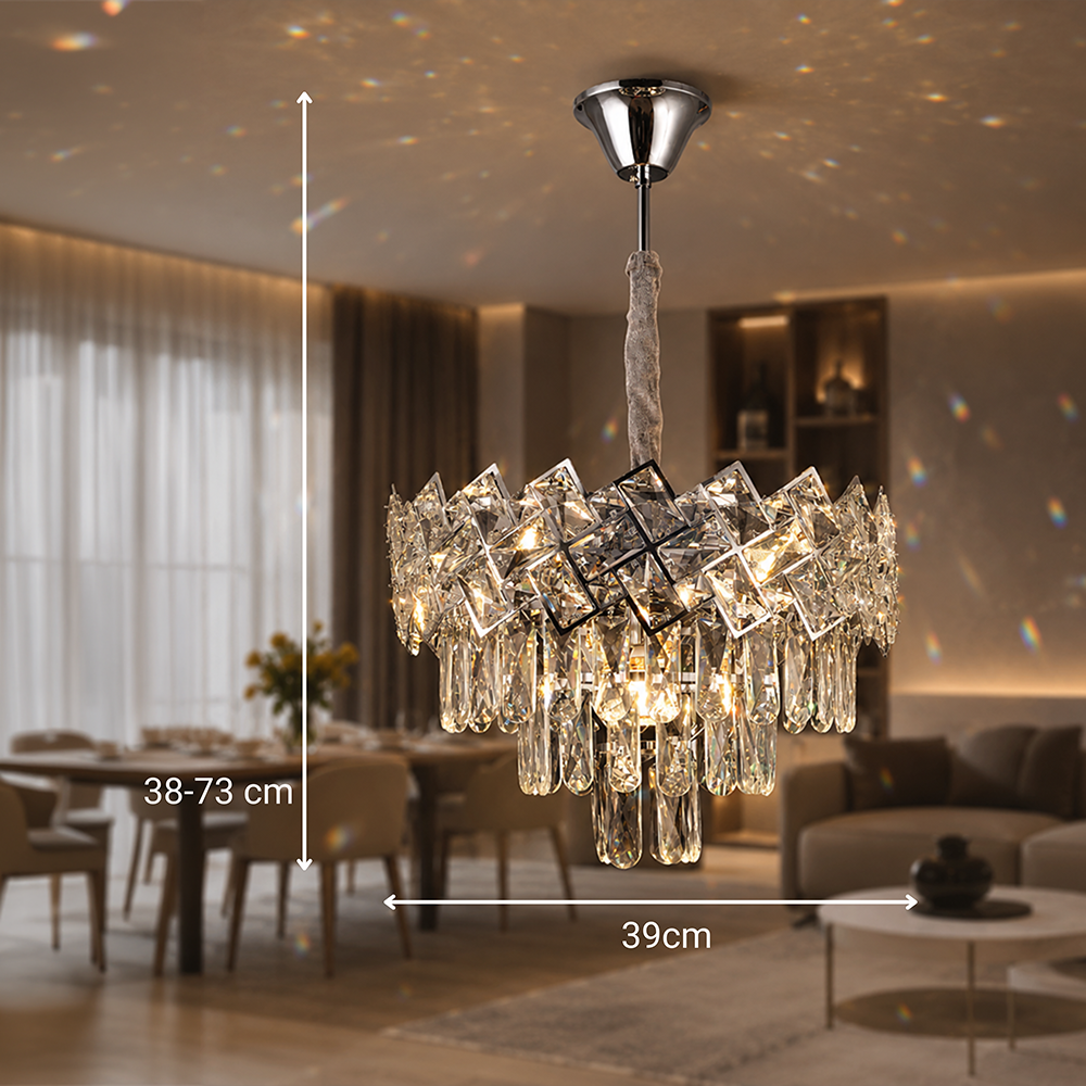 Candelabru Cristal WINDSOR Nobile 5xE14, Diametru 39cm, Crom Lucios, Inaltime Reglabila, imaginea 7