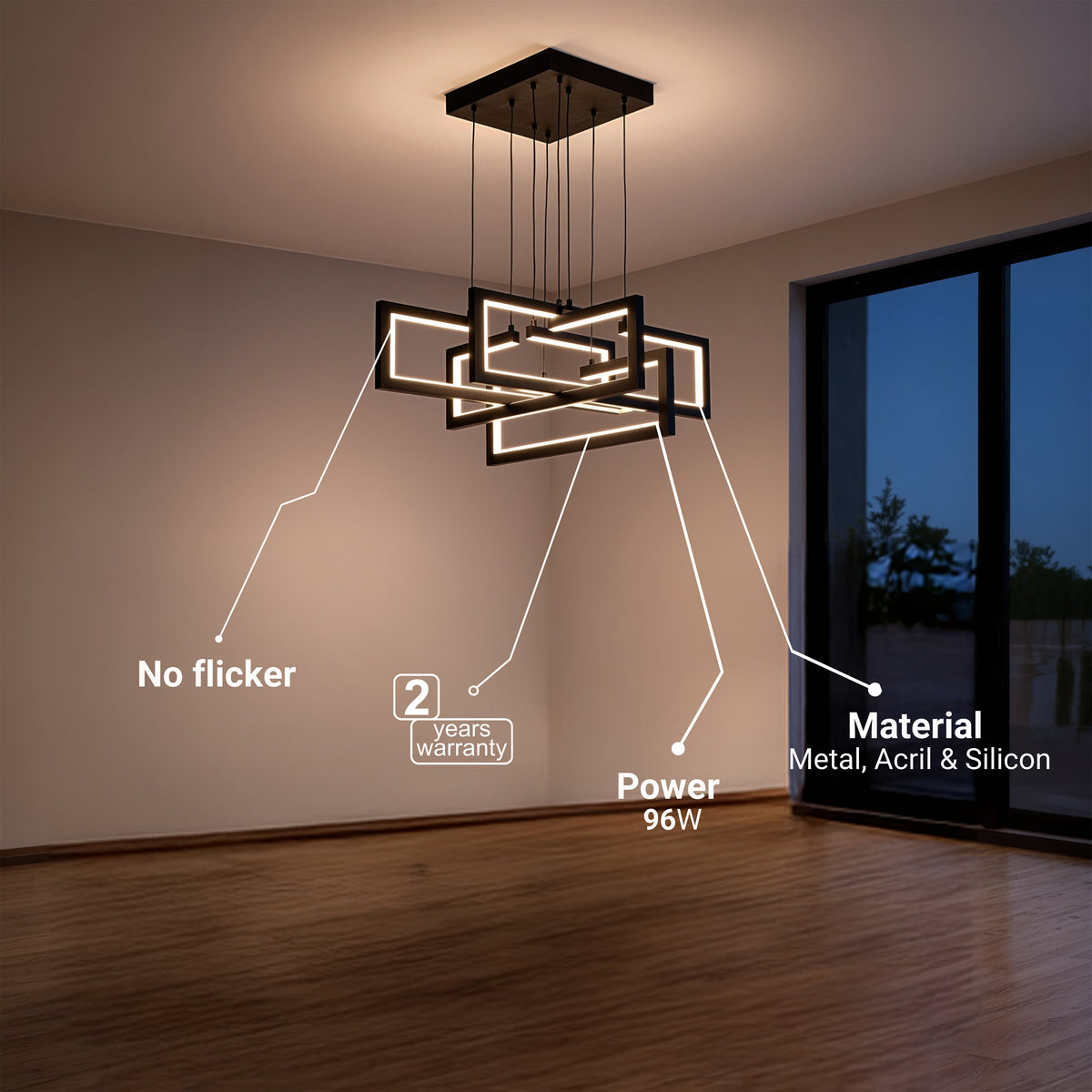 Lustra LED cu telecomanda ,Suspendata 96W, 4 Elemente, lumina Rece/Calda/Neutra, Dimabila, Inaltime Reglabila, Negru, imaginea 7