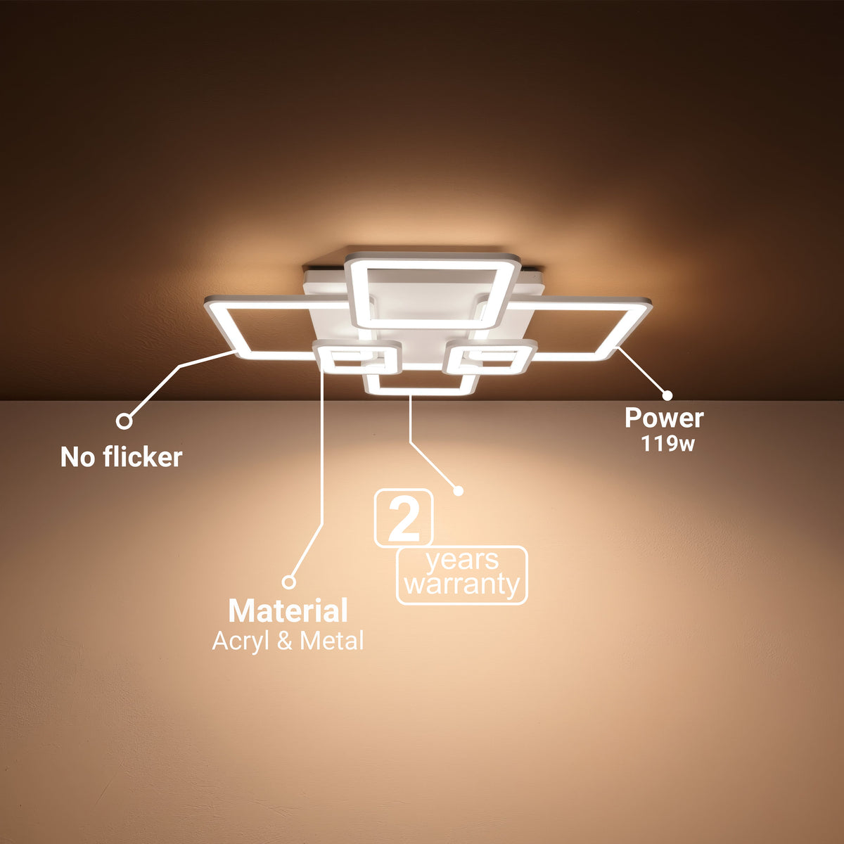 Lustra LED cu telecomanda ELLA 119W, 6 Patrate, lumina Rece/Calda/Neutra, Dimabila, Alb, Metal si Acril, imaginea 6
