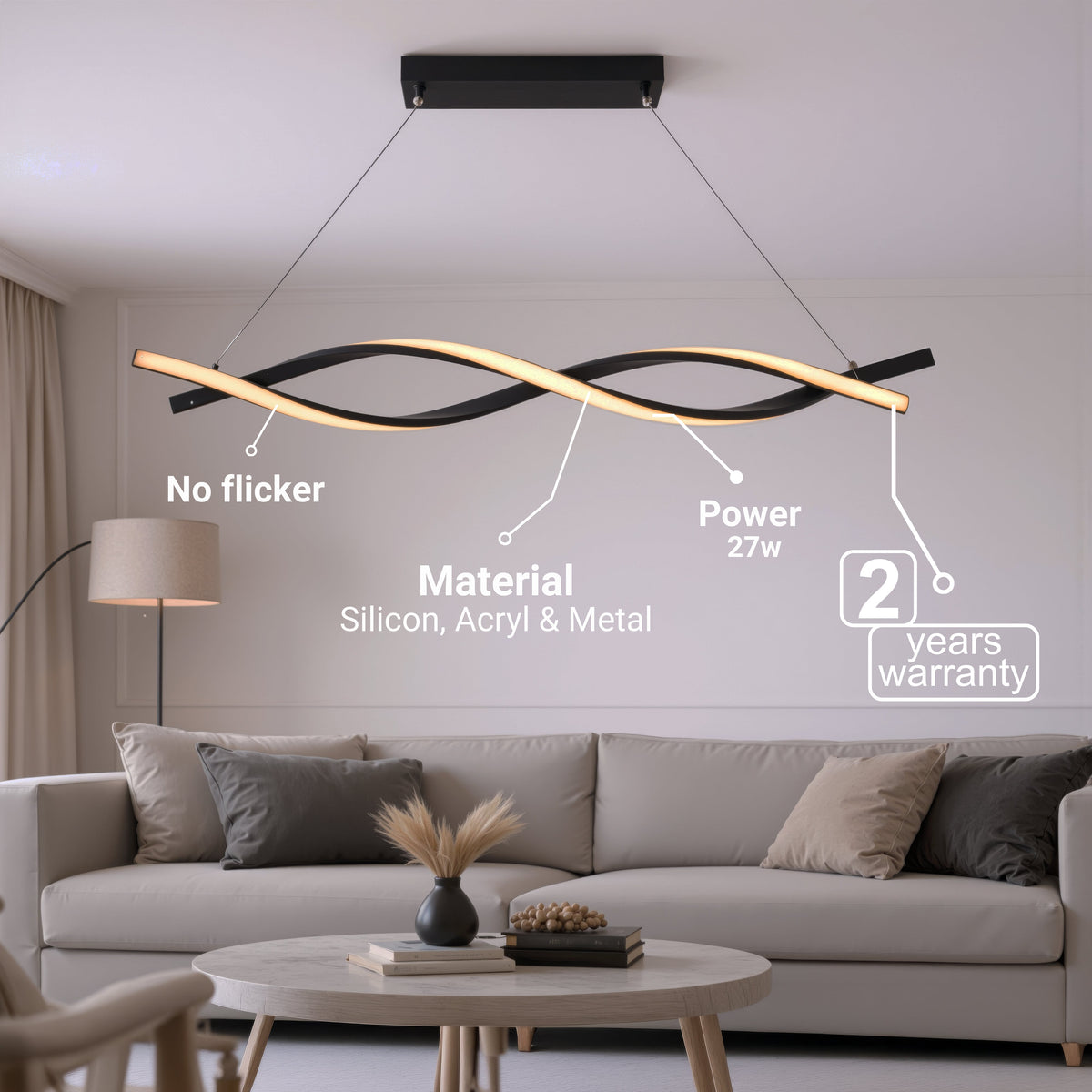 Lustra LED Suspendata cu Telecomanda, FLUX, 27W, 97cm, Lumina Rece/Calda/Neutra 3000K/4000K/6000K, Dimabila, Negru, Inaltime Reglabila, imaginea 7