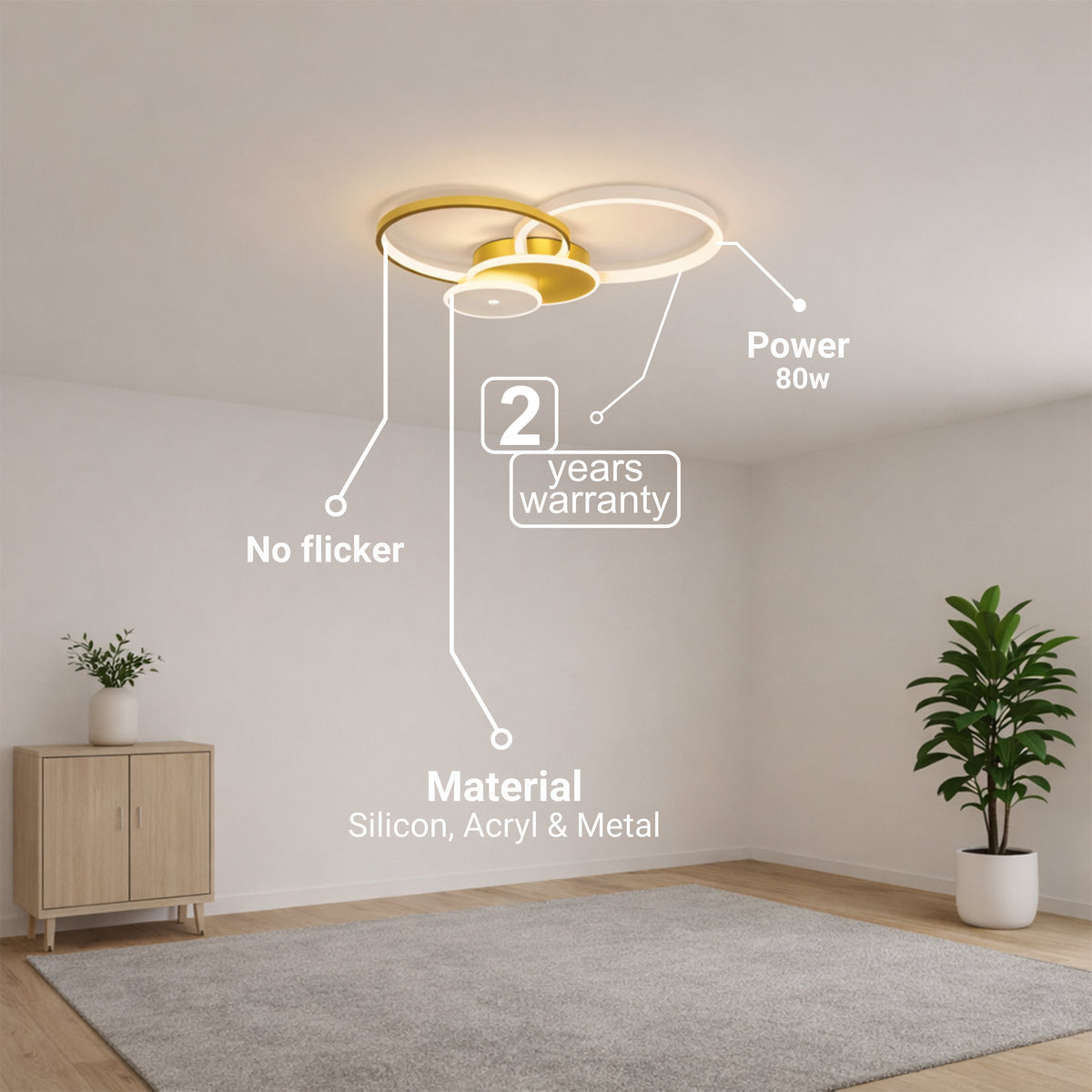 Lustra LED cu telecomanda KILLIAN 80W, 4 Cercuri, lumina Rece/Calda/Neutra, Dimabila, Auriu, imaginea 7