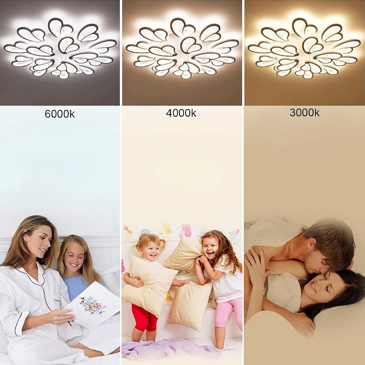 Lustra LED cu telecomanda BLOSSOM 146W, 12 Petale, lumina Rece/Calda/Neutra 3000k/4000k/6000k, Dimabila, Alb