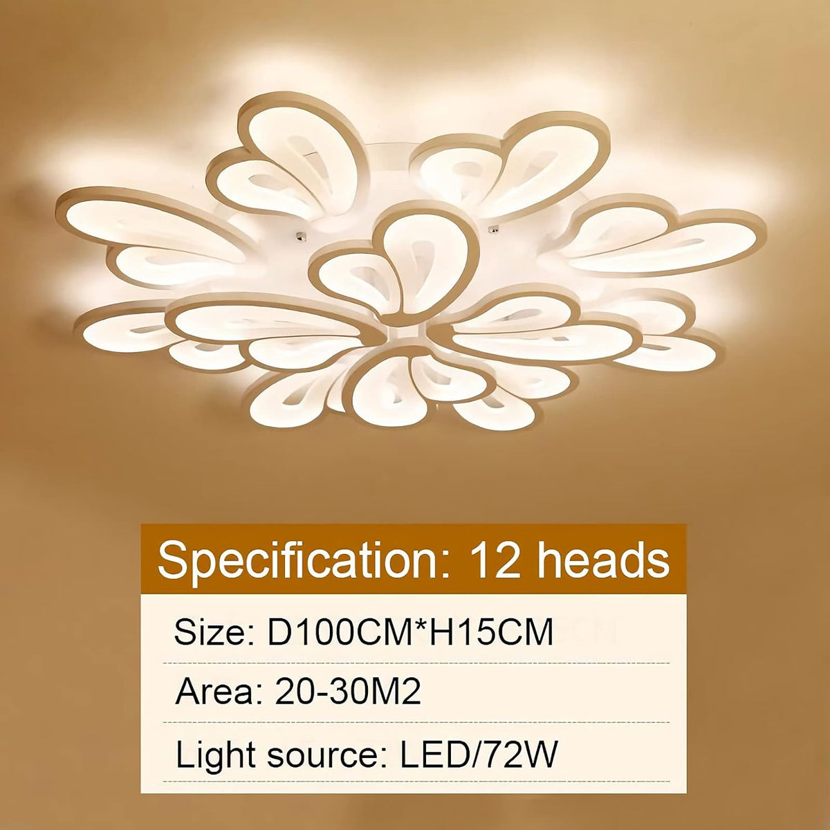 Lustra LED cu telecomanda BLOSSOM 146W, 12 Petale, lumina Rece/Calda/Neutra 3000k/4000k/6000k, Dimabila, Alb