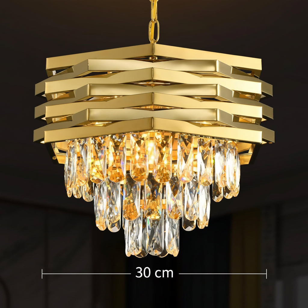 Candelabru Cristal HEXA Ø30cm 3xE14 Auriu Inaltime Reglabila