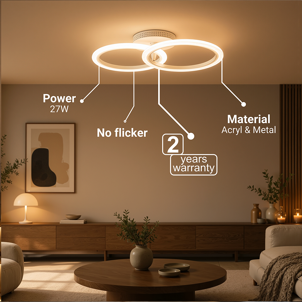 Lustra LED cu telecomanda BETTY 27W, 2 Cercuri, lumina Rece/Calda/Neutra, Dimabila, Alb, imaginea 8