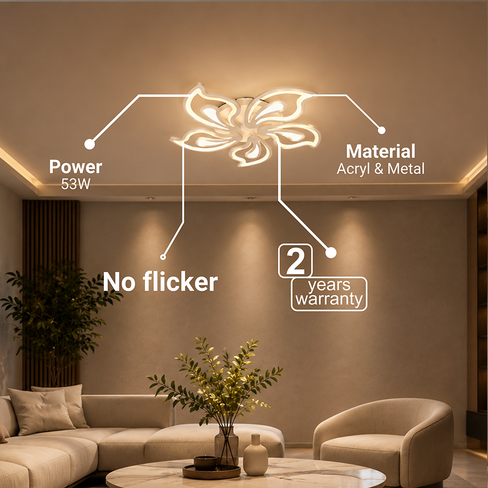 Lustra LED cu telecomanda GLORIOSA 95W, 5 Petale, lumina Rece/Calda/Neutra, Dimabila, Alb, imaginea 8