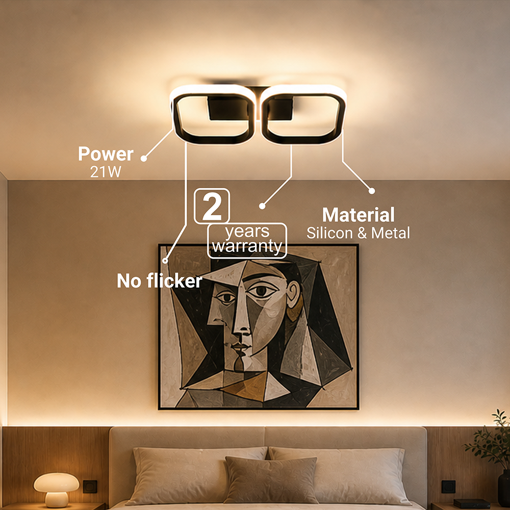 Lustra LED VERTEX 21W, 2 Patrate, Liniara, lumina Rece/Calda/Neutra, Neagra, imaginea 5