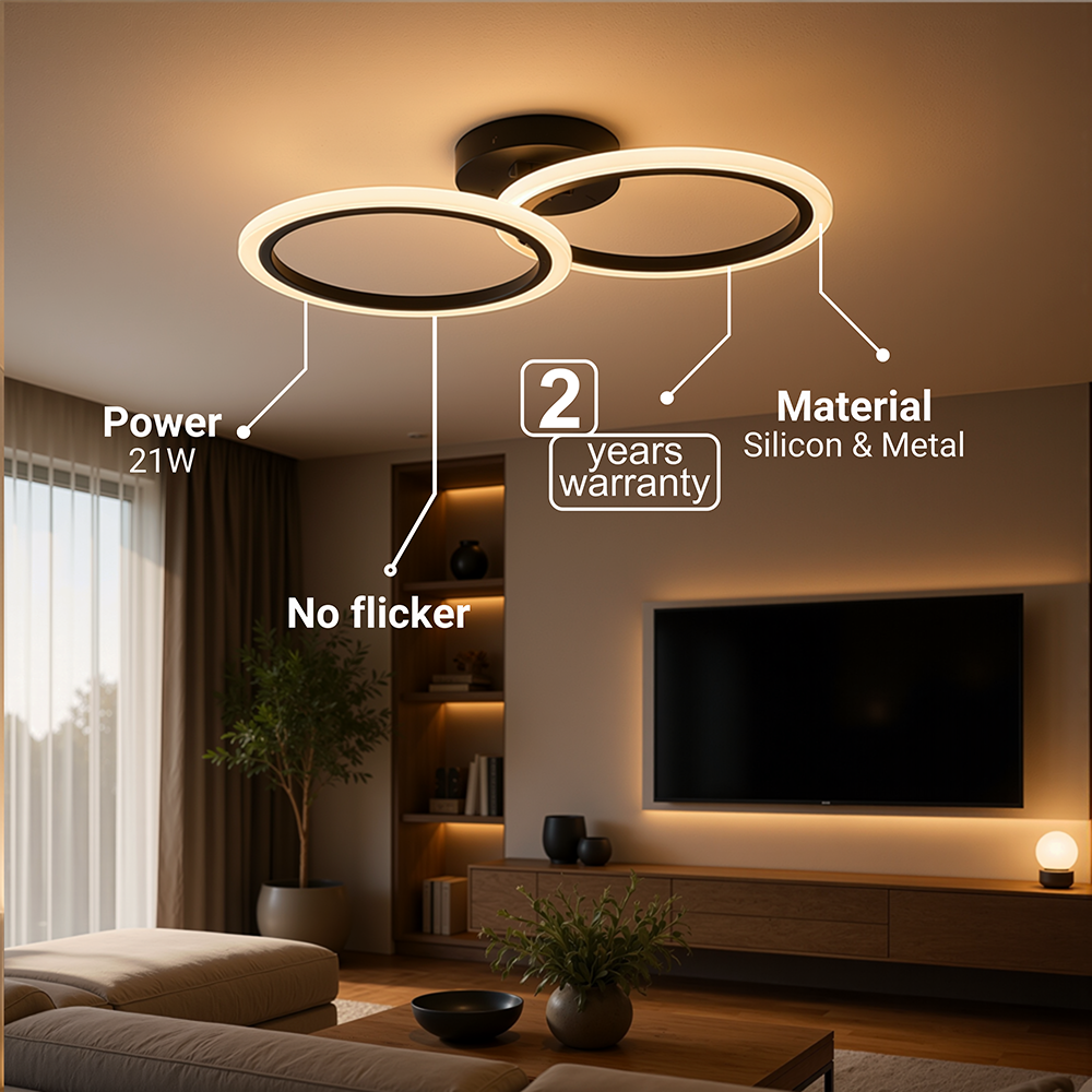 Lustra LED cu telecomanda BETTY 27W, 2 Cercuri, lumina Rece/Calda/Neutra, Dimabila, Negru, imaginea 8