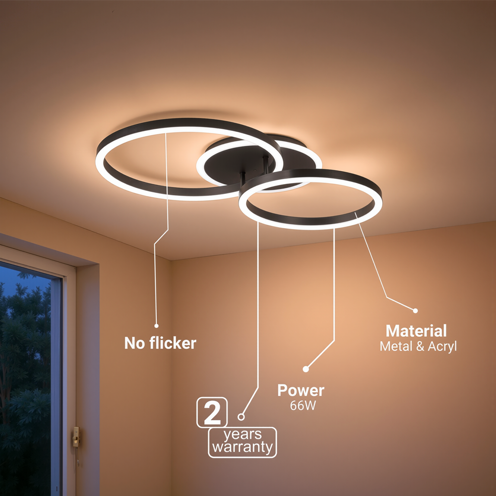 Lustra LED cu telecomanda RINOVA 66W, 2 Cercuri, lumina Rece/Calda/Neutra, Dimabila, Negru, imaginea 8