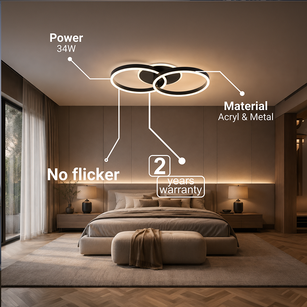 Lustra LED cu telecomanda RIGA LILITH 34W, 2 Cercuri, lumina Rece/Calda/Neutra, Dimabila, Negru, imaginea 7