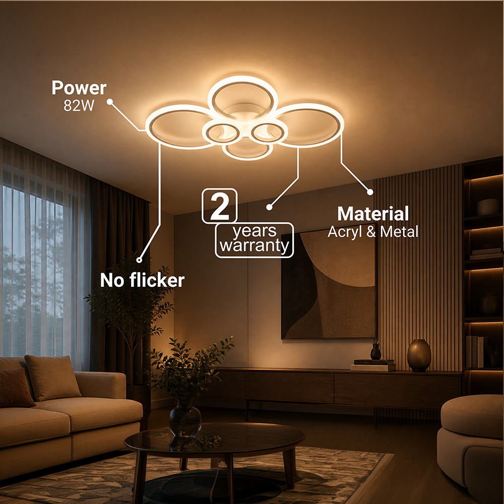 Lustra LED cu telecomanda BETTY 82W, 6 Cercuri, lumina Rece/Calda/Neutra, Dimabila, Alb, imaginea 7