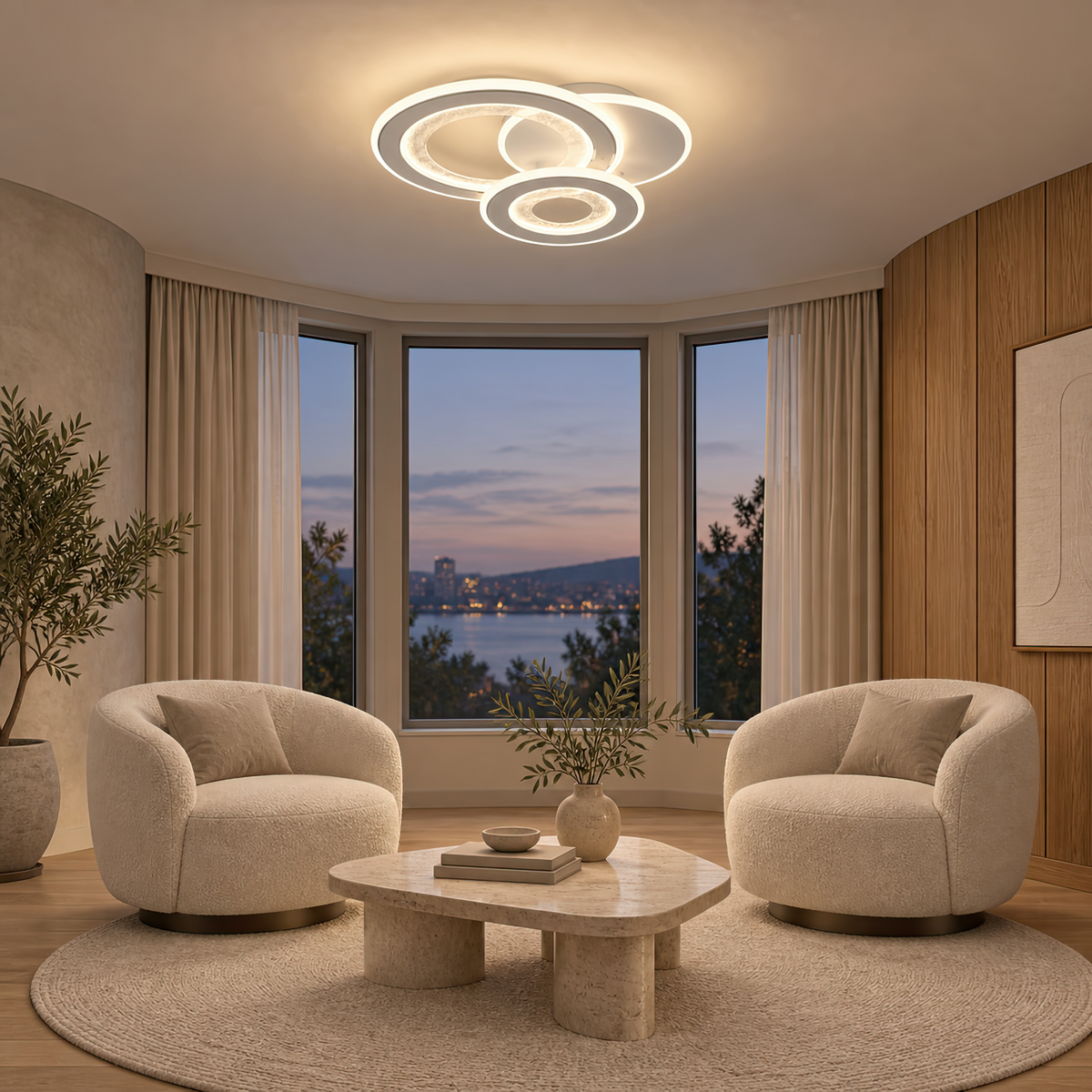 Lustra LED 53W, 3 Cercuri, lumina Rece/Calda/Neutra, Alb, imaginea 7