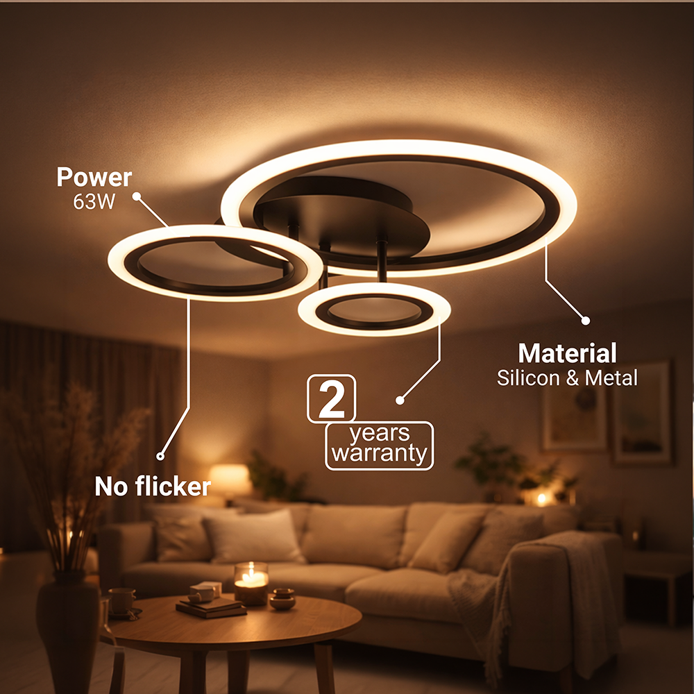 Lustra LED cu telecomanda BETTY 40W, 3 Cercuri, lumina Rece/Calda/Neutra, Dimabila, Negru, imaginea 6