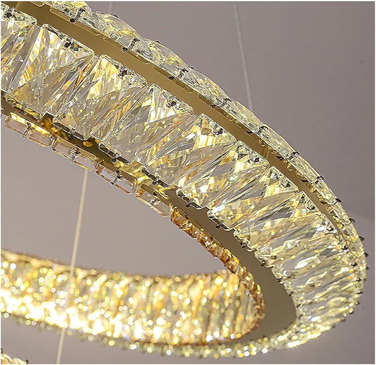Lustra LED cu Telecomanda, LLC132/300GD, Cristal si Metal, 37W, 2 Cerc, Dimabila, 3000K/4000K/6000K, Iluminat Luxos