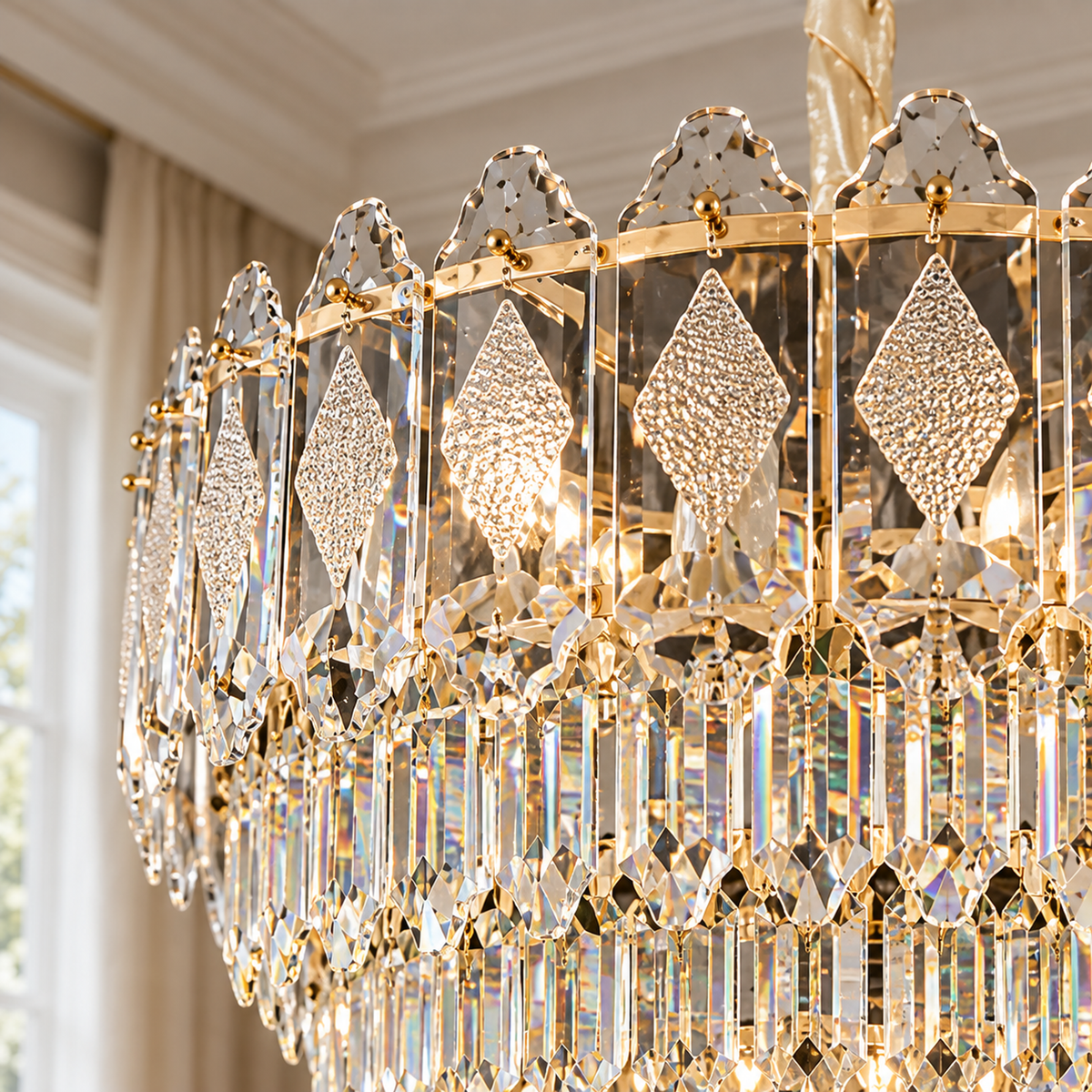 Candelabru Cristal VELVET Eleganza, 12xE14, D60 cm, Auriu, Inaltime Reglabila, Metal si Cristall