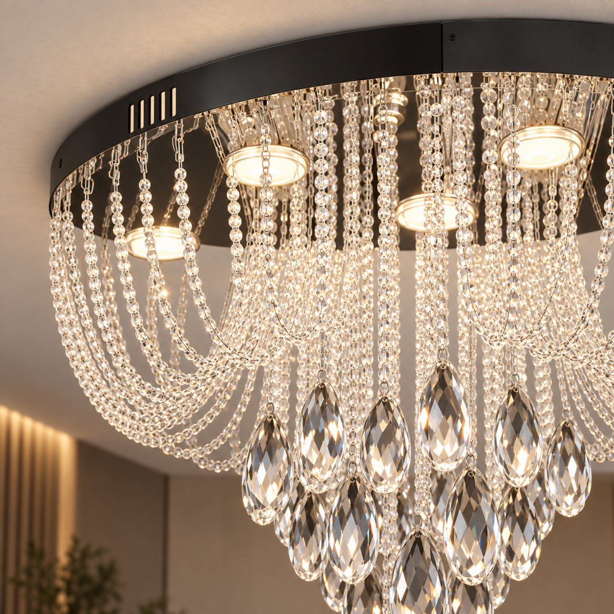 Candelabru LED Cristal MAGE Nobile, 22W, Lumina Calda/Neutra/Rece, Diametru 40cm, Crom Lucios