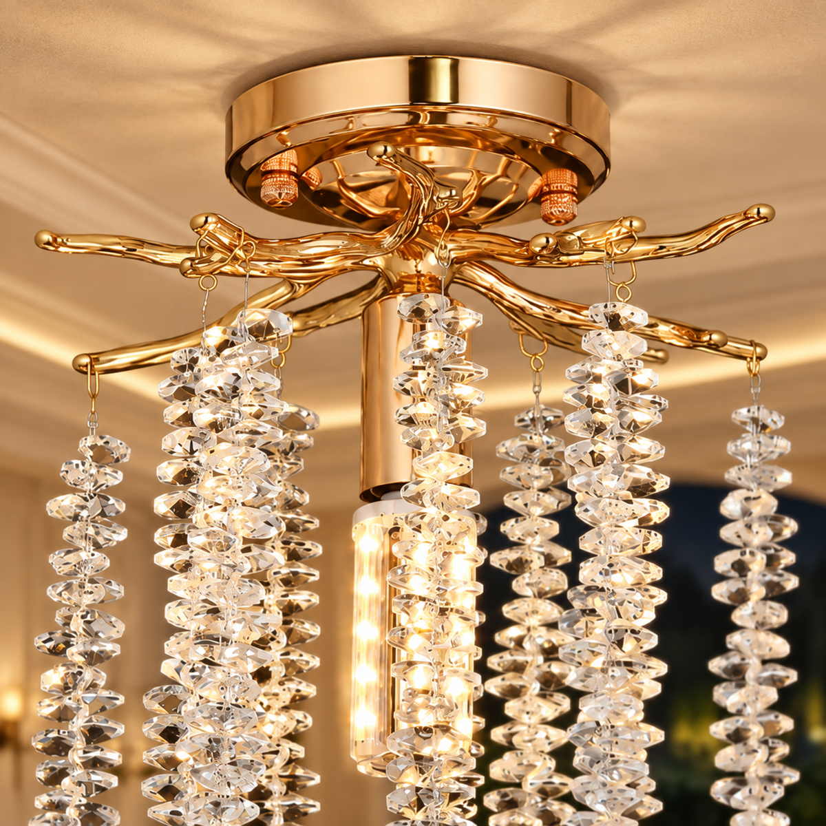 Candelabru Cristal ARBUS, Φ20cm, 1xE14, Auriu, Metal si Cristal