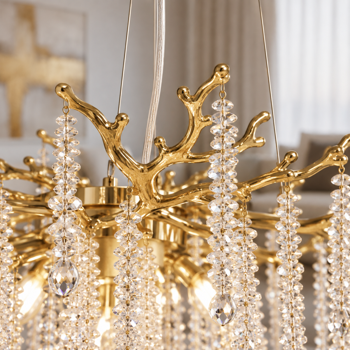 Candelabru Cristal ARBUS Eleganza, Φ50cm, 6xE14, Auriu, Metal si Cristal