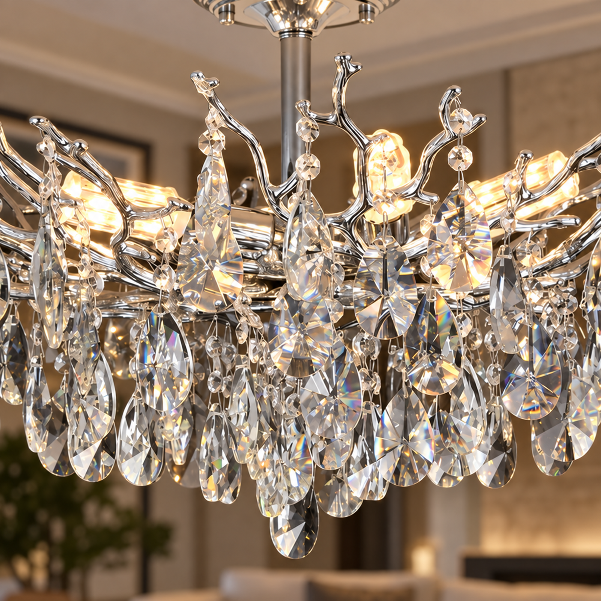 Candelabru Cristal REINA Magno, 6xE14, D60cm, Crom Lucios, Metal si Cristal