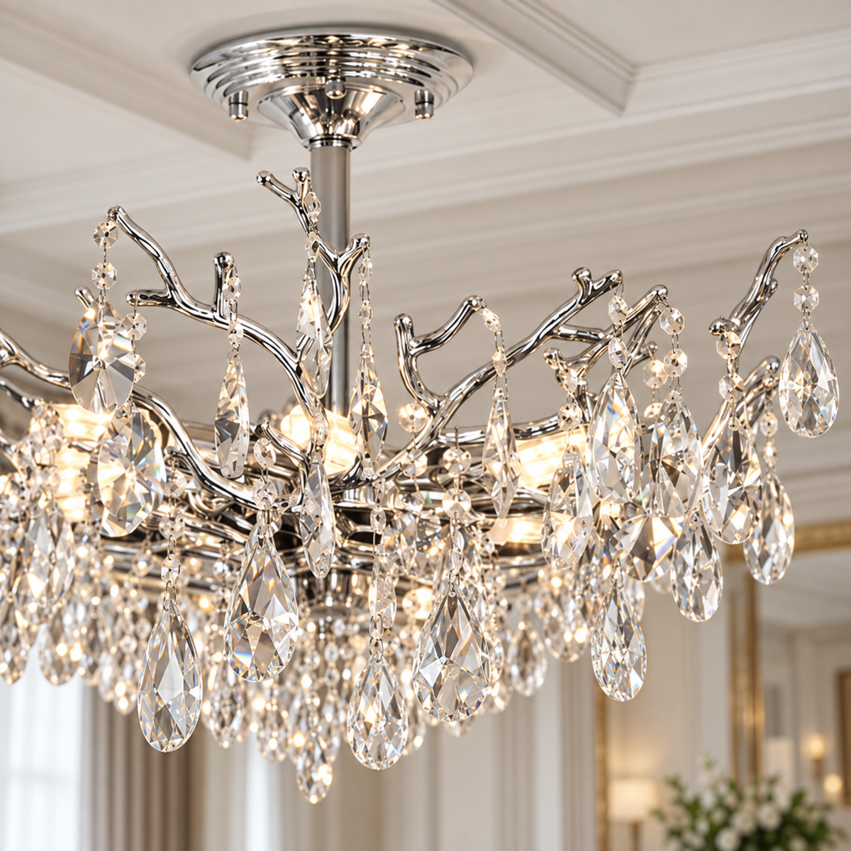 Candelabru Cristal REINA Regalis, 8xE14, D80cm, Crom Lucios, Metal si Cristal
