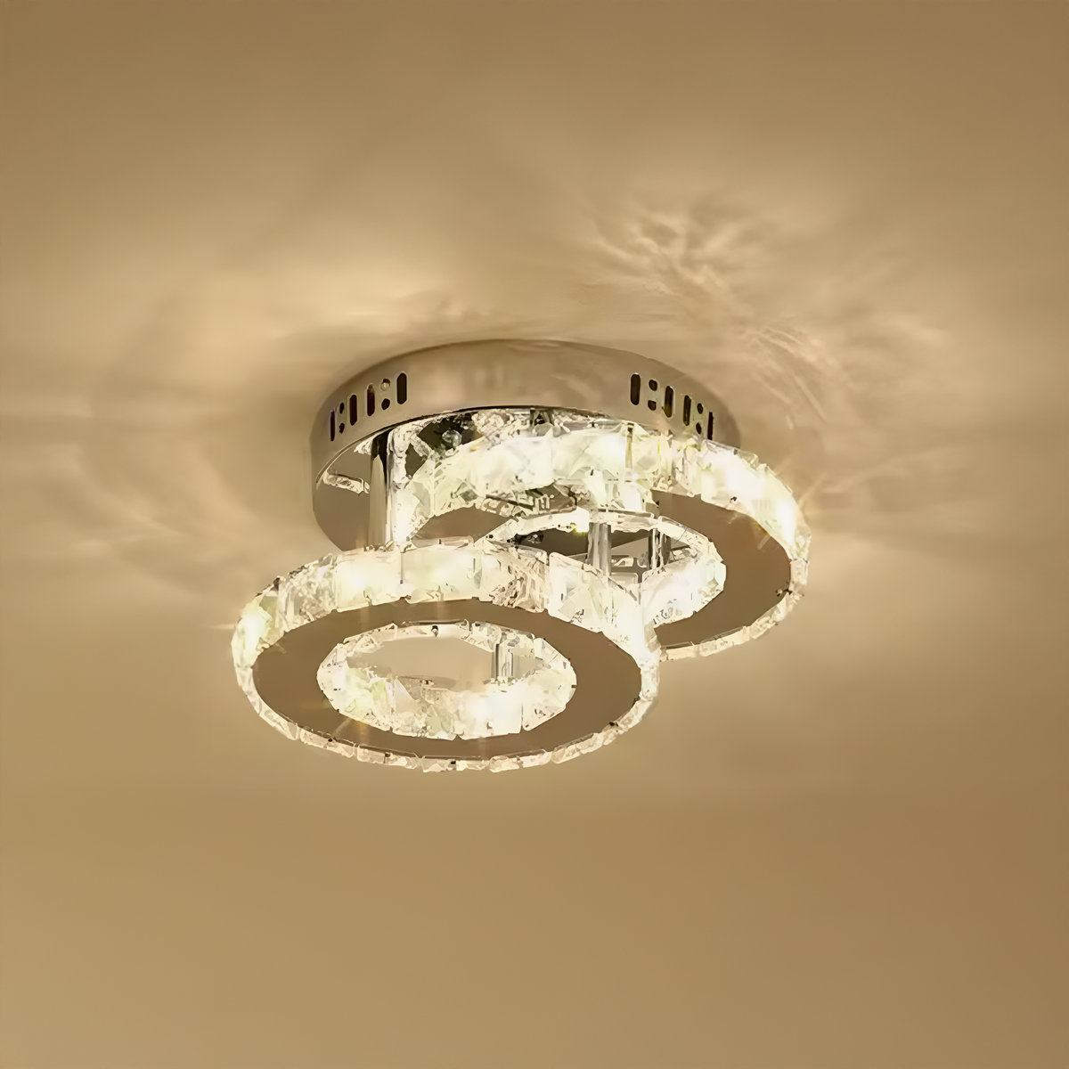 Lustra LED cu cristal ROYALO ROTONDA 26W, 2 Cercuri, lumina Rece/Calda/Neutra, Crom Lucios