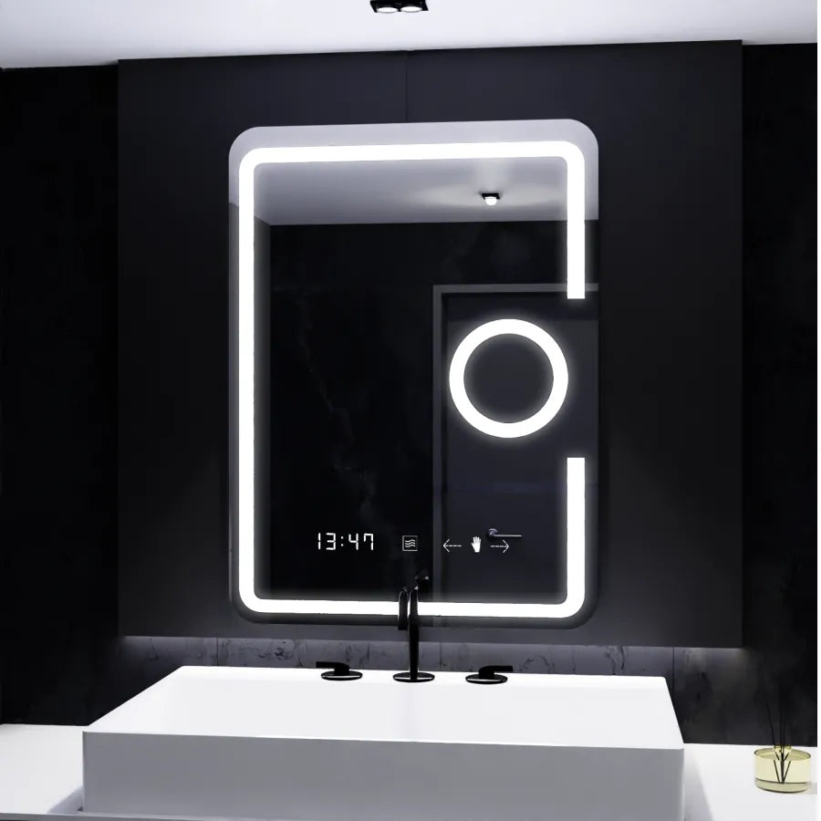 Oglinda LED Rectangulara, 60x80cm, Eclat MotionGlow Marcello, Ceas & Termometru, Sistem Dezaburire, Lupa Cosmetica, Dimabila, imaginea 8
