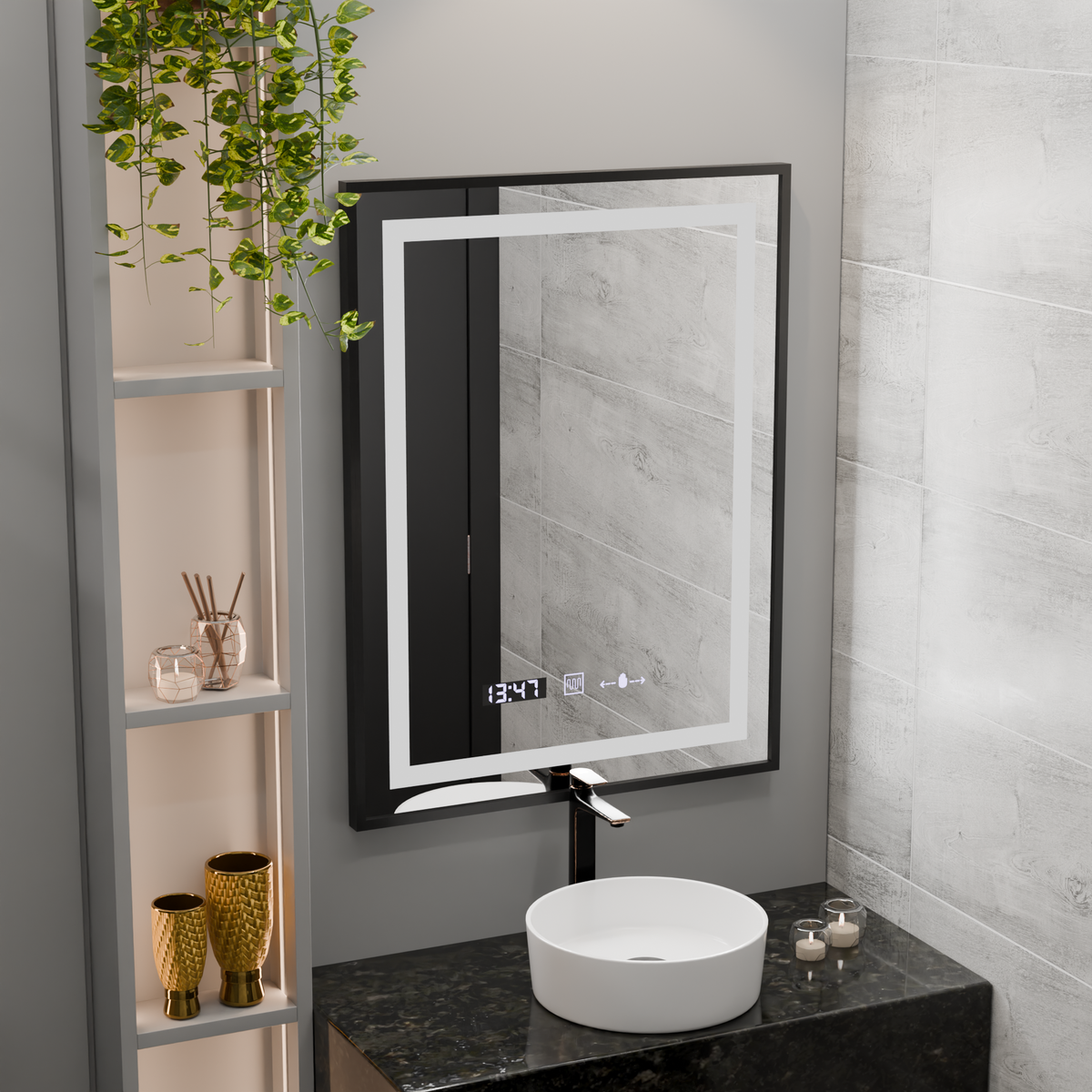 Oglinda LED Rectangulara, 60x80cm, Verite Majeste Noir Motion Glow Marcello, Sistem Dezaburire, Ceas & Termometru, Dimabila, imaginea 1